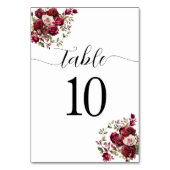 Burgundy Floral Wedding Tischnummer (Rückseite)