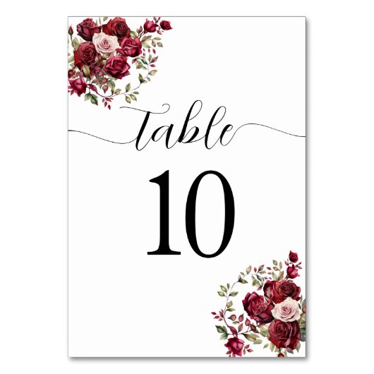 Burgundy Floral Wedding Tischnummer (Vorderseite)