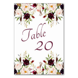 Burgundy Floral Wedding Tischnummer