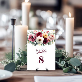 Burgundy Floral Wedding Tischnummer