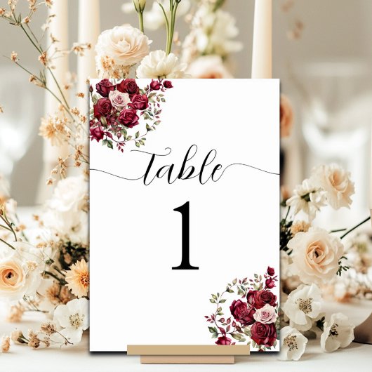 Burgundy Floral Wedding Tischnummer