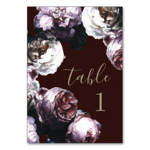 Burgundy Floral Wedding Tischnummer