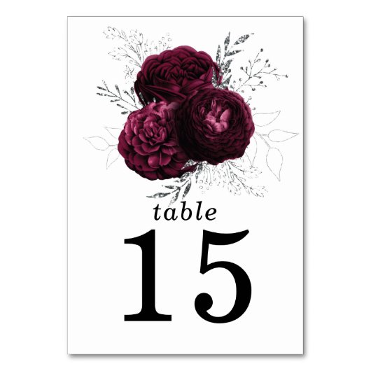Burgundy Floral Wedding Tischnummer (Vorderseite)