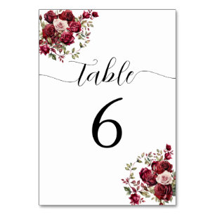Burgundy Floral Wedding Tischnummer