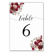 Burgundy Floral Wedding Tischnummer (Rückseite)