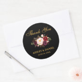 Burgundy Floral Wedding Vielen Dank Gold Black Runder Aufkleber (Umschlag)