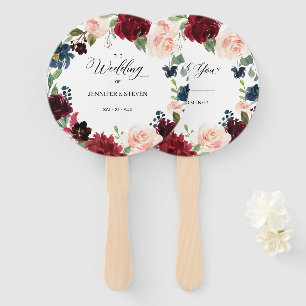 Burgundy Floral Wedding Welcome Hand Fan Fächer