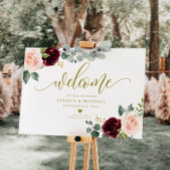 Burgundy Floral Wedding Welcome Sign Poster