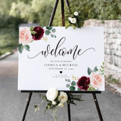 Burgundy Floral Welcome Wedding Sign Poster