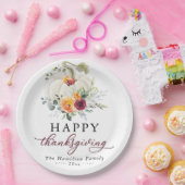 Burgundy Floral White Pumpkin Erntedank Pappteller (Party)