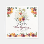 Burgundy Floral White Pumpkin Erntedank Serviette (Vorderseite)