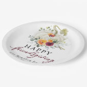 Burgundy Floral White Pumpkin Friendsgiving Pappteller (Schrägansicht)