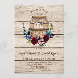 Burgundy Floral Wine Barrel Engagement Party Einladung