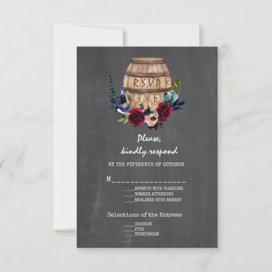 Burgundy Floral Wine Barrel Fall Chalkboard UAWG RSVP Karte (Vorderseite)