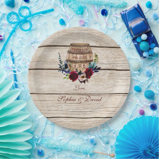 Burgundy Floral Wine Barrel Hochzeit im Herbst Pappteller (Party)