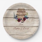 Burgundy Floral Wine Barrel Hochzeit im Herbst Pappteller (Vorderseite)