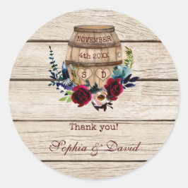 Burgundy Floral Wine Barrel Hochzeit im Herbst Runder Aufkleber