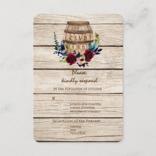 Burgundy Floral Wine Barrel Hochzeit im Herbst UAW RSVP Karte