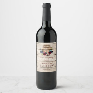 Burgundy Floral Wine Barrel Hochzeit im Herbst Weinetikett
