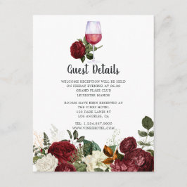 Burgundy Floral Wine Degustation Hochzeitssgästen  Begleitkarte