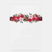 Burgundy Floral Winter Wedding Willkommen Mattiert Acrylschild (Vorderseite)