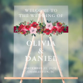 Burgundy Floral Winter Wedding Willkommen Mattiert Acrylschild (Neutral)