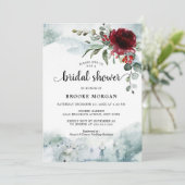 Burgundy Floral Winter Wunderland Brautparty Einladung (Stehend Vorderseite)