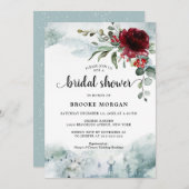 Burgundy Floral Winter Wunderland Brautparty Einladung (Vorne/Hinten)