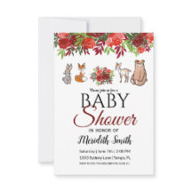 Burgundy Floral Woodland Animals Baby Dusche