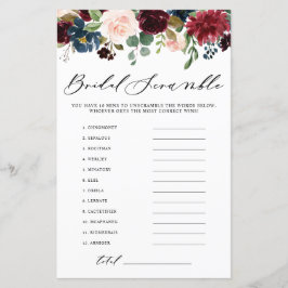 Burgundy Floral Word Scramble Brautparty Game