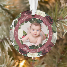 Burgundy Floral Wreath Babys Erstes Weihnachtsfest Ornament