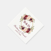 Burgundy Floral Wreath Monogram Wedding Serviette (Ecke)