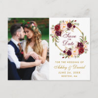 Burgundy Floral Wreath Save the Date Foto