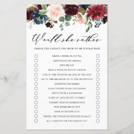 Burgundy Floral würde sie eher Baby Dusche Spiel