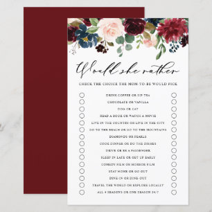 Burgundy Floral würde sie eher Baby Dusche Spiel