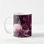 Burgundy florale elegante Monogrammnamen Kaffeetasse (Links)