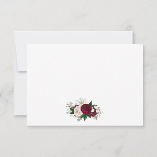 Burgundy florale Hochzeitänderung Pläne Note Card (Rückseite)