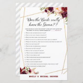 Burgundy Florals Brautparty Game PRINTED (Vorne/Hinten)