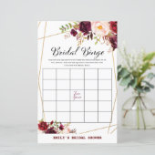 Burgundy Florals Brautparty Game PRINTED (Stehend Vorderseite)