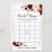 Burgundy Florals Brautparty Game PRINTED (Vorne/Hinten)