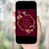 Burgundy florals Gold geometrische boho Hochzeit Einladung