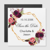 Burgundy florals Hochzeit Save the Date Magnet (Vorne/Hinten)