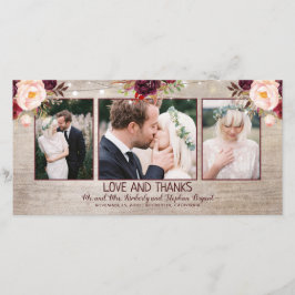 Burgundy Florals Rustikale Hochzeit Dankeskarte