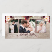 Burgundy Florals Rustikale Hochzeit Dankeskarte (Vorne/Hinten)