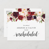 Burgundy Florals Wedding Elopement Rescheduled Postkarte (Vorne/Hinten)