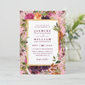 Burgundy Flower Boho Rustic QR Code Wedding Einladung (Stehend Vorderseite)