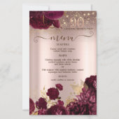 Burgundy Flowers Glitter 90th Birthday Menu Card (Vorderseite)