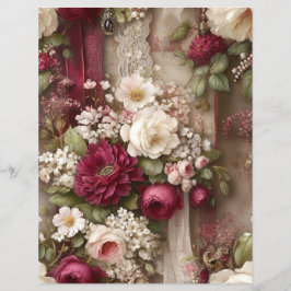 Burgundy Flowers Junk Journal Scrapbook Paper