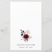 Burgundy Flowers, Pink Flowers, Baptism Menu (Rückseite)