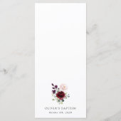 Burgundy Flowers, Pink Flowers, Baptism Menu Menükarte (Rückseite)